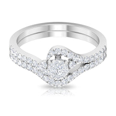 Diamond Bypass Engagement Ring Set with Shadow Band