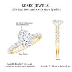 Oval Moissanite Solitaire Engagement Ring with Side Stones