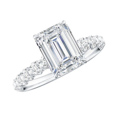 Octagon Moissanite Solitaire Engagement Ring with Side Stones