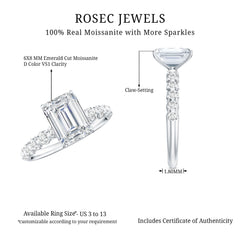Octagon Moissanite Solitaire Engagement Ring with Side Stones