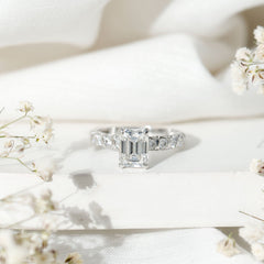 Octagon Moissanite Solitaire Engagement Ring with Side Stones