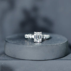 Octagon Moissanite Solitaire Engagement Ring with Side Stones