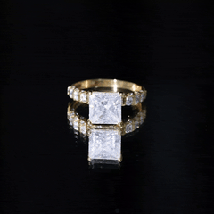 Certified 8 MM Moissanite Princess Cut Engagement Ring with Side Stones