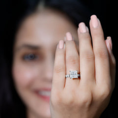 Certified 8 MM Moissanite Princess Cut Engagement Ring with Side Stones