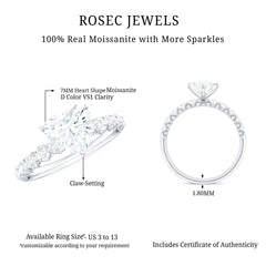 Heart Shape Moissanite Solitaire Engagement Ring With Side Stones