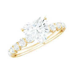 Heart Shape Moissanite Solitaire Engagement Ring With Side Stones