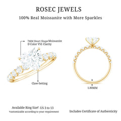 Heart Shape Moissanite Solitaire Engagement Ring With Side Stones