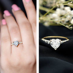 Heart Shape Moissanite Solitaire Engagement Ring With Side Stones
