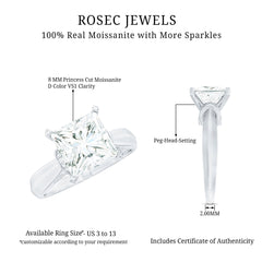 Princess Cut Certified Moissanite Solitaire Engagement Ring