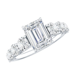 3.5 CT Octagon Cut Moissanite Solitaire Ring with Side Stones