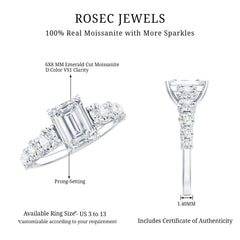 3.5 CT Octagon Cut Moissanite Solitaire Ring with Side Stones