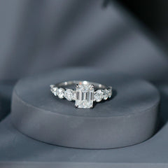 3.5 CT Octagon Cut Moissanite Solitaire Ring with Side Stones
