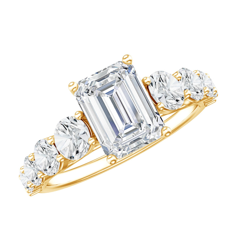 3.5 CT Octagon Cut Moissanite Solitaire Ring with Side Stones