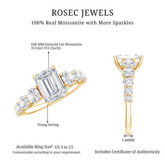 3.5 CT Octagon Cut Moissanite Solitaire Ring with Side Stones