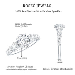 3 CT Oval Cut Moissanite Side Stone Engagement Ring