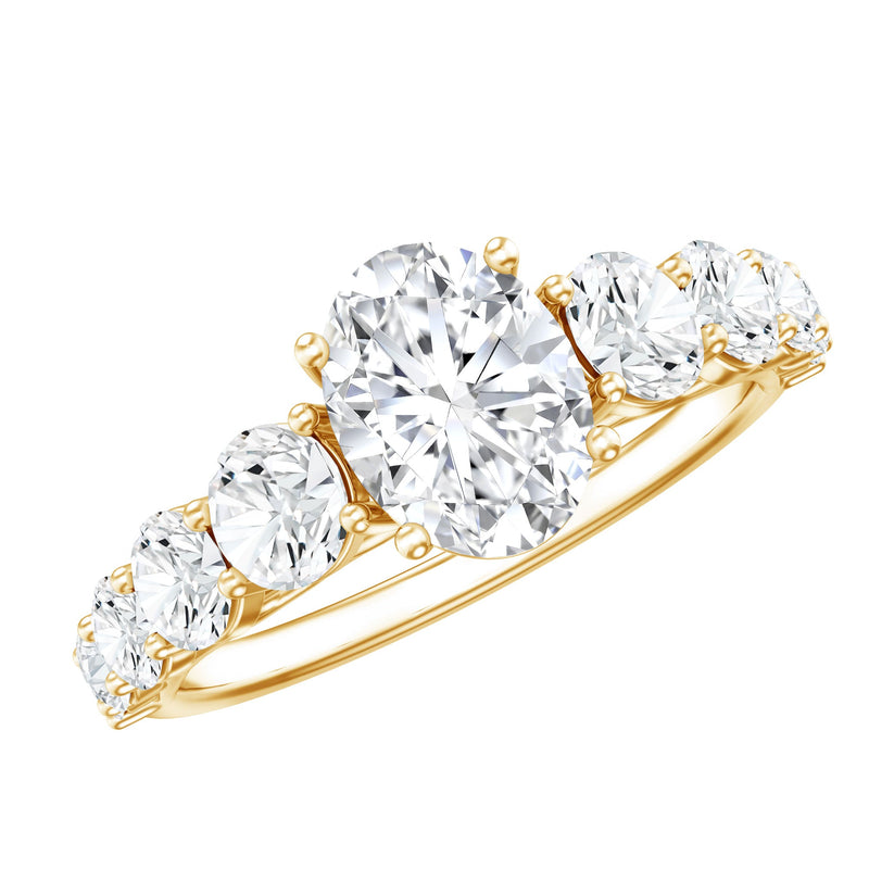 3 CT Oval Cut Moissanite Side Stone Engagement Ring