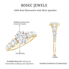 3 CT Oval Cut Moissanite Side Stone Engagement Ring