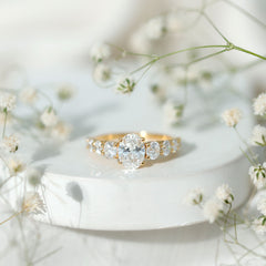 3 CT Oval Cut Moissanite Side Stone Engagement Ring
