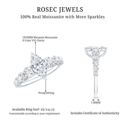 Marquise Moissanite Engagement Ring With Side Stones