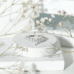 Marquise Moissanite Engagement Ring With Side Stones