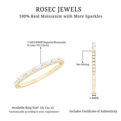 Baguette Shape Moissanite Stackable Ring in Bar Setting