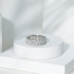 Baguette and Round Moissanite Braided Wedding Band