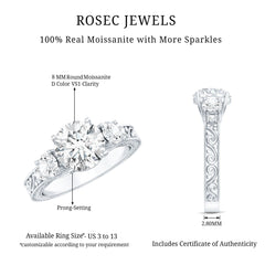 Art Deco Style Certified Moissanite Three Stone Engagement Ring