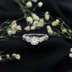 Art Deco Style Certified Moissanite Three Stone Engagement Ring