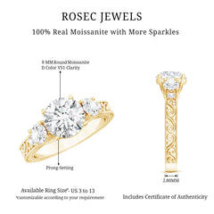 Art Deco Style Certified Moissanite Three Stone Engagement Ring