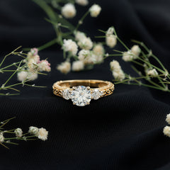 Art Deco Style Certified Moissanite Three Stone Engagement Ring