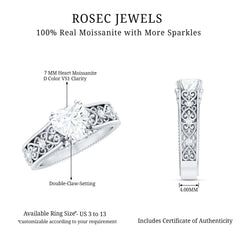 Heart Shape Moissanite Filigree Style Engagement Rings