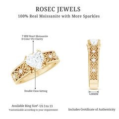 Heart Shape Moissanite Filigree Style Engagement Rings