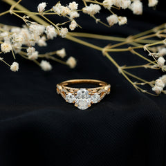 Certified Moissanite Three Stone Engagement Ring with Crossover Shank
