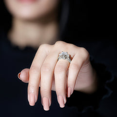 Heart Moissanite 3 Stone Engagement Ring in Crossover Band