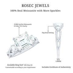 Asscher Cut Certified Moissanite Vintage Looking Engagement Ring