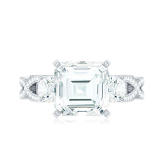 Asscher Cut Certified Moissanite Vintage Looking Engagement Ring