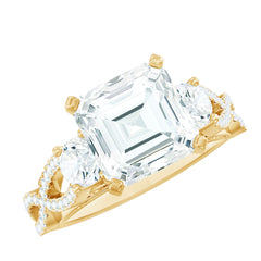 Asscher Cut Certified Moissanite Vintage Looking Engagement Ring