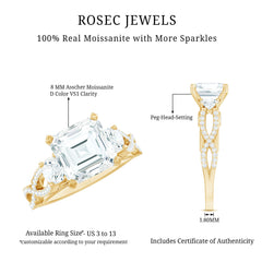 Asscher Cut Certified Moissanite Vintage Looking Engagement Ring