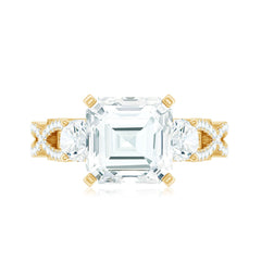 Asscher Cut Certified Moissanite Vintage Looking Engagement Ring