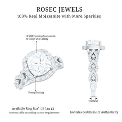 8 MM Cushion Cut Moissanite Vintage Inspired Engagement Ring