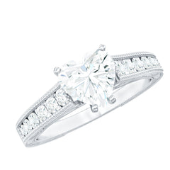 2 CT Moissanite Heart Engagement Ring with Beaded Details