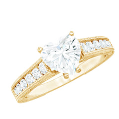 2 CT Moissanite Heart Engagement Ring with Beaded Details