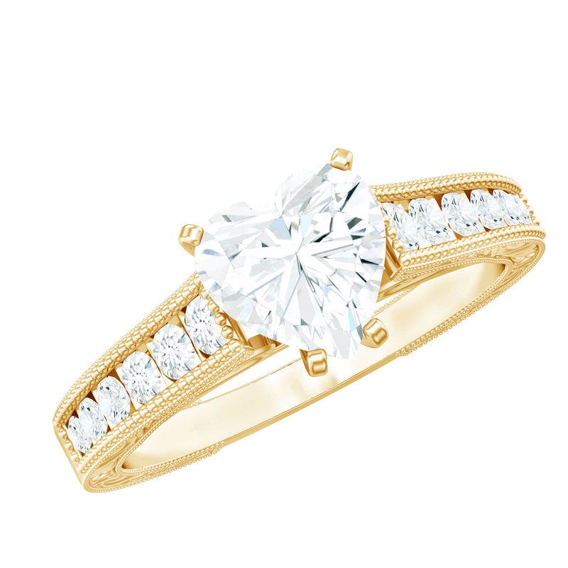2 CT Moissanite Heart Engagement Ring with Beaded Details