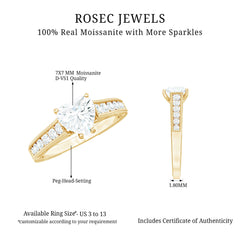 2 CT Moissanite Heart Engagement Ring with Beaded Details