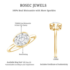 Certified 7X9 MM Oval Moissanite East West Engagement Ring
