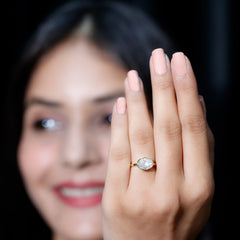 Certified 7X9 MM Oval Moissanite East West Engagement Ring