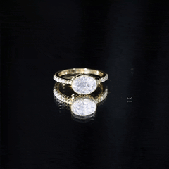 Moissanite East West Engagement Ring in Bezel Setting