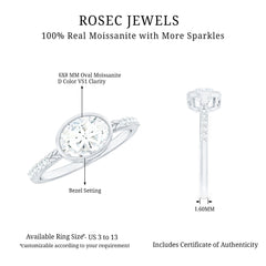 Moissanite East West Engagement Ring in Bezel Setting