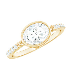 Moissanite East West Engagement Ring in Bezel Setting