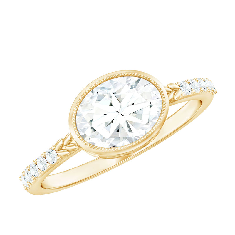 Moissanite East West Engagement Ring in Bezel Setting